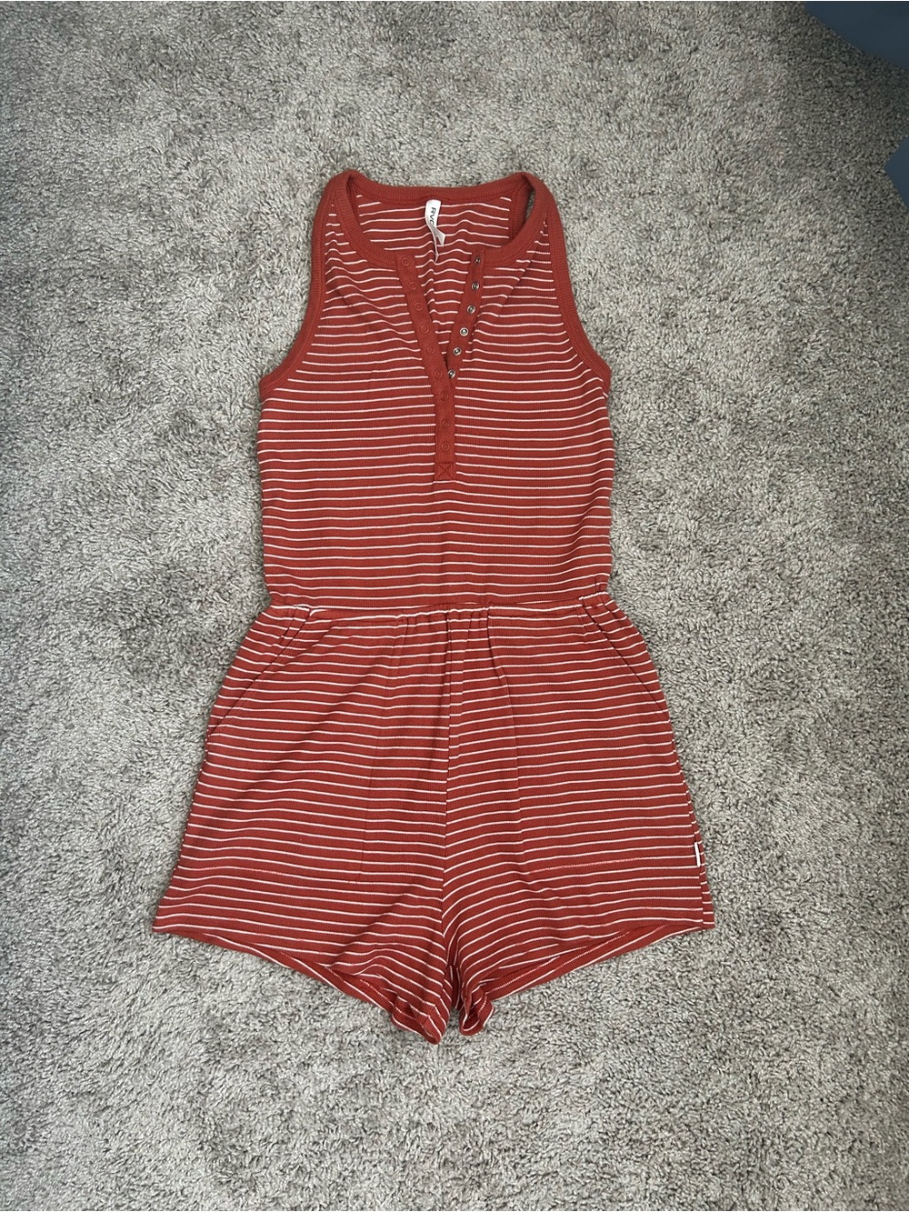 Rust Stripe Rib-Knit Romper